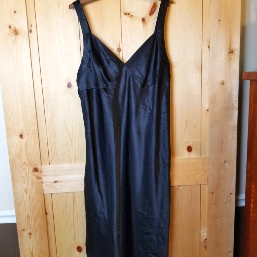 Cerie Black V-Neck Side Slit Slip Dress